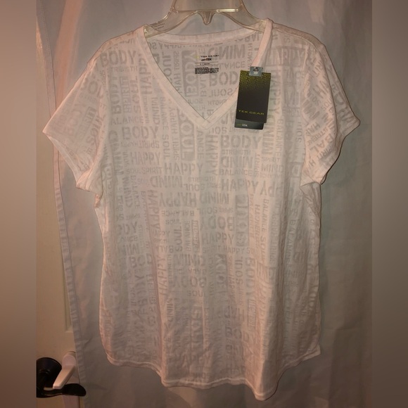 Tek Gear burn out Yoga tee-shirt white short sleeves NWT size Large - Picture 3 of 9